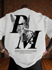 Camiseta Holgada de Cuello Redondo para Hombre con Estampado de Letras Estilo Urbano Americano - Blanco - Ver 8