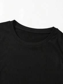 Camiseta Holgada Sencilla Mujer Estilo Moderno Camisetas Gráficas   Nueva Camiseta Estilizada con Estampado, Cuello Redondo, Hombros Caídos y Corte Oversize   100% algodón Camiseta Mujer Estampado Gráfico  Verano 2026 - Negro - Ver 6