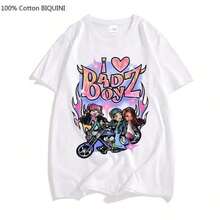 Camisetas gráficas de algodón Bratzs para mujer, top blanco, tops de verano para mujer, tops de verano, tops de festival, ropa de verano para hombre, camiseta Bratzs para mujer y hombre con estampado de dibujos animados, camiseta Harajuku 100% algodón, tops rosas, conjunto a juego de moda para niñas de verano 2022, camisetas para niños y niñas, unisex, tallas para adultos y niños. - Blanco - Ver 1