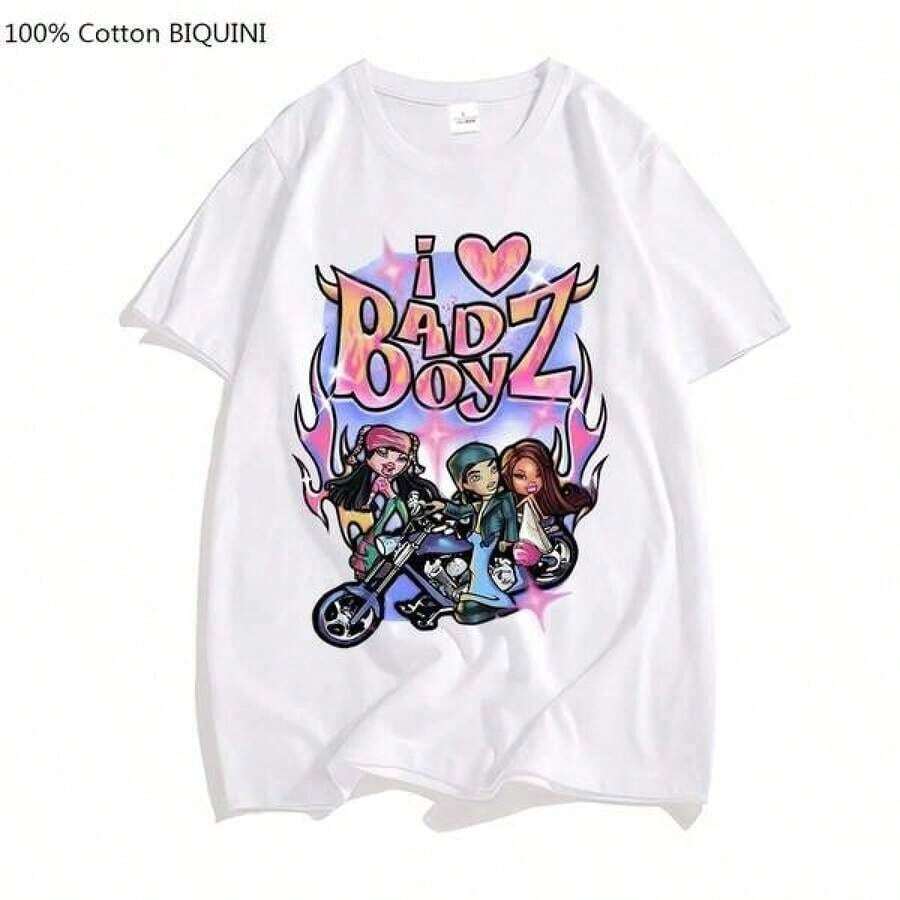 Camisetas gráficas de algodón Bratzs para mujer, top blanco, tops de verano para mujer, tops de verano, tops de festival, ropa de verano para hombre, camiseta Bratzs para mujer y hombre con estampado de dibujos animados, camiseta Harajuku 100% algodón, tops rosas, conjunto a juego de moda para niñas de verano 2022, camisetas para niños y niñas, unisex, tallas para adultos y niños. - Blanco - Ver 1