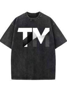 Women's Comfortable And Washed Vintage Casual T-Shirt, Short Sleeve Round Neck T-Shirt, 100% Washed Cotton And Versatile For Men, Suitable For Daily Wear And Outfits, Unisex Style. - 黑色 - 查看 1