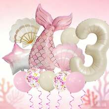1 Set Mermaid Themed Balloon Set, Includes 32" Ivory Number Balloon, 39.37" Pink & Gold Mermaid Tail Balloon, 26" Pearl White & Pink Shell Balloons, 18" Pink & White Gradient Star Balloons, Suitable For Birthday Gifts, Mermaid Princess Themed Parties, Ocean Themed Events, Dream Theme, Easy To Create A Dreamy And Sweet Underwater Princess Atmosphere - View 17