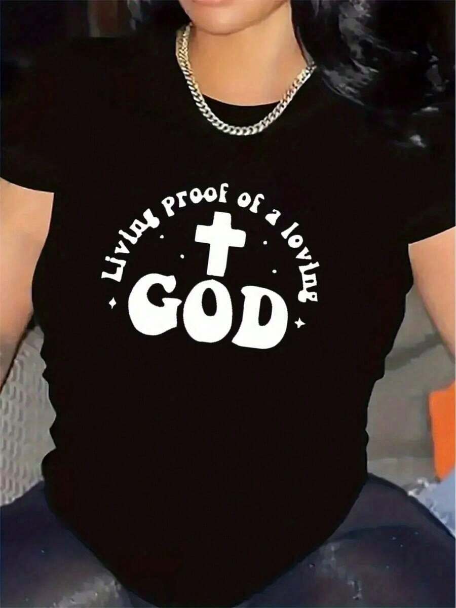 Ropa de Fe Cristiana para Mujer - Camiseta Religiosa Blanca y Negra con Gráfico de Cruz "Evidencia Viva de un Dios Amoroso" - Camiseta de Poliéster Suave para Iglesia, Ropa Casual - Ropa Espiritual Lavable a Máquina, Regalo, Ropa de Fe Casual, Camiseta de Estilo Maduro, Camiseta de Ajuste Cómodo, Camiseta para Mujer - Negro - Ver 1