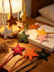Customizable Letter And Star Leather Pentagram Pendant, Personalized Bag Charm, Foil Stamped Luggage Tag - Multicolor - View 3