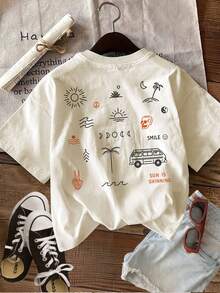 Camiseta de edición limitada con estampado gráfico, manga corta, cuello redondo, estilo casual para verano y primavera, ropa de mujer, algodón ligero. - Verde - Ver 11
