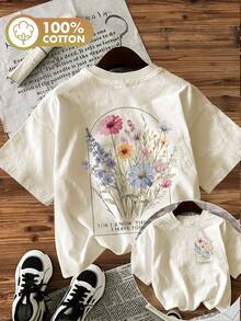 Camiseta de edición limitada con estampado gráfico, manga corta, cuello redondo, top casual para verano y primavera, ropa de mujer, algodón ligero. - Blanco - Ver 9