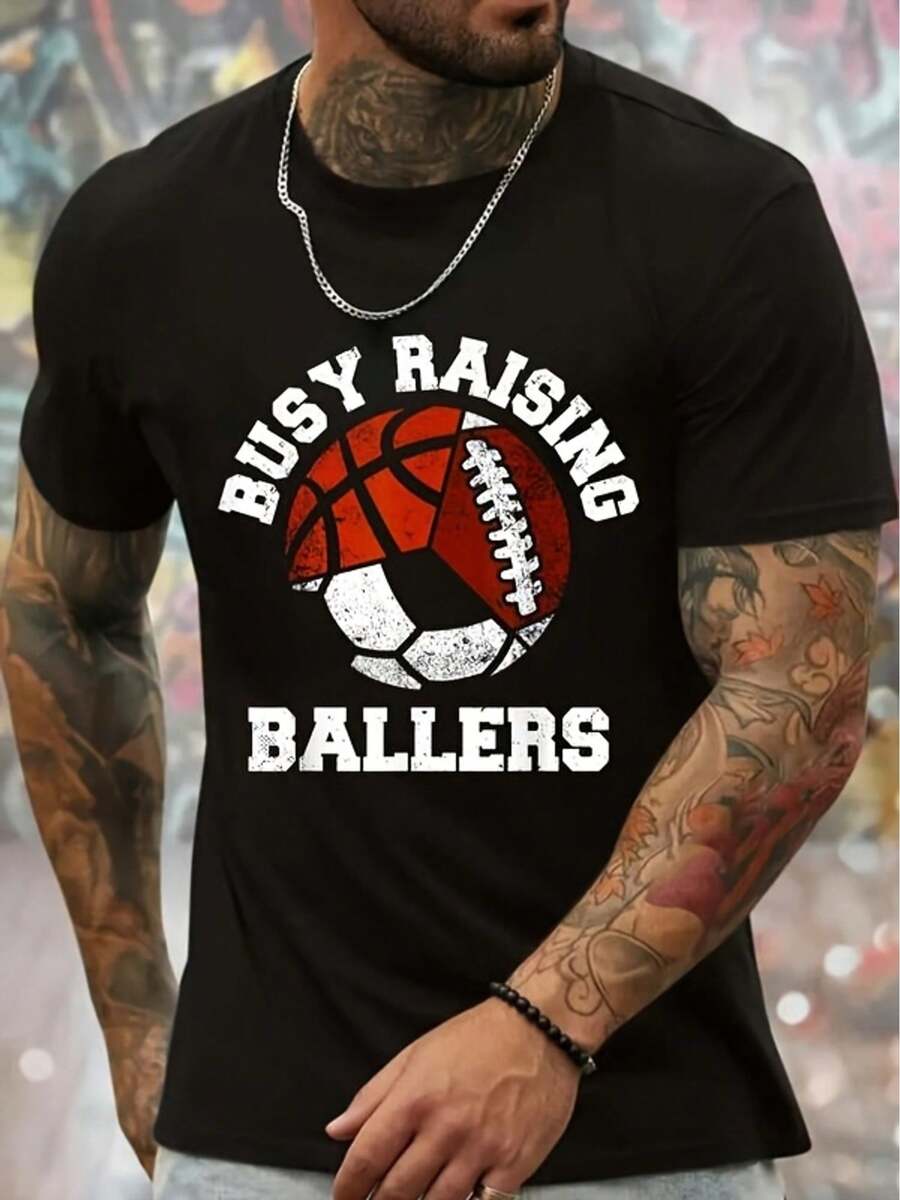 Camiseta divertida para mamás que se preocupan por sus hijos, con diseño gráfico de fútbol, baloncesto y pelotas. Camiseta artística para hombre con diseño de sol y luna, suave y transpirable, cuello redondo, ideal para uso casual. Manga corta, tela ligera para todas las estaciones. Buen regalo de Navidad. Camiseta atlética, camiseta Y2K de seda helada, de secado rápido, que absorbe la humedad, de malla transpirable, sin opresión - Negro - Ver 1