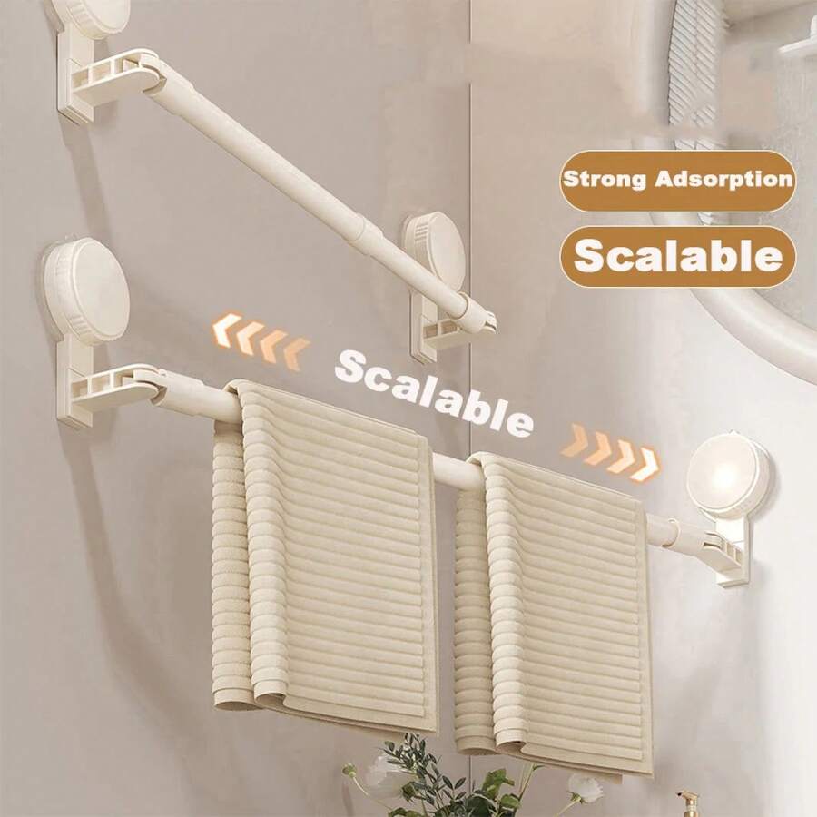 Toallero retráctil de baño con ventosa, sin rastro, de barra única, para cocina y baño, estante organizador de toallas. - 40-80 cm - Ver 1