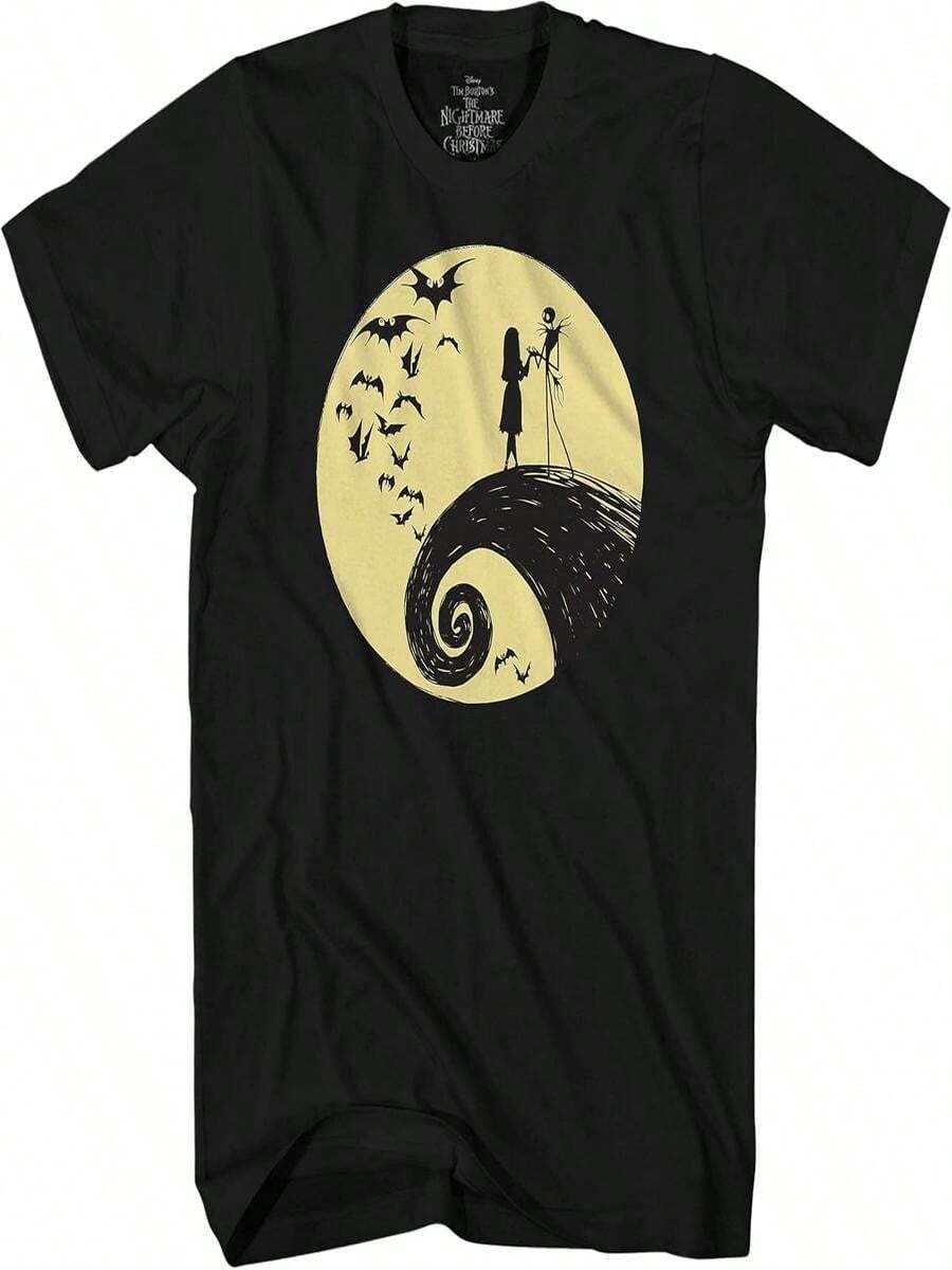 Nightmare Before Christmas Jack Sally Moon T-Shirt - Negro - Ver 1