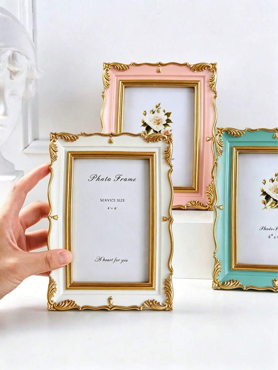 1pc Vintage European Style Golden Floral Oval Photo Frame, European Palace Decor Frame, Suitable For Family Photo Display, Fit For K-Pop Star Card Album - 1PC - View 1