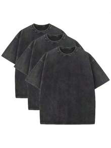 3 Pack Men's Vintage Washed Oversized Cotton T Shirts Loose Fit Short Sleeve Casual Streetwear Unisex Tops High Quality Comfortable Value For Money - 3件套黑色 - 查看 1
