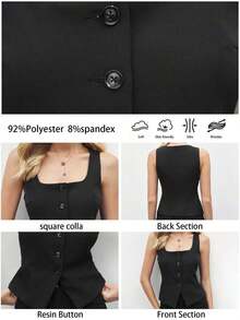Blusa de un solo pecho de unicolor, versátil y casual para uso diario - Negro - Ver 6
