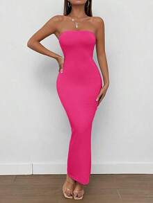 Vestido tubo con abertura trasera - Rosa Fucsia - Ver 7