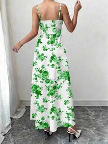 Vestido floral elegante, verano - Verde - Ver 2