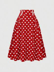 Falda casual de lunares para mujer, sencilla y de moda para uso diario - Rojo - Ver 1