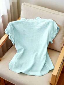 casual de mujer de unicolor y manga corta, para verano - Azul menta - Ver 2