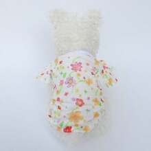1pc Pet Clothes, Light Yellow Floral Print Ruffle Sleeve T-Shirt, Ins Style, Cute Princess Tee For Dogs & Cats, Suitable For Dachshund, Border Collie, Bichon Frise And Poodle - Yellow - View 8