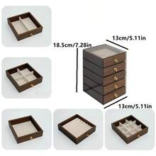1pc High-End, Exquisite Jewelry Storage Box With Multi-Layered Wood Grain, Suitable For Storing Rings, Studs, Earrings, And Other Jewelry. Available In Three Or Five Layers. - Five Floors - View 5