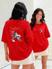 Jinetes fantasmales con guadañas cabalgando entre nubes simbolizando el poder oscuro y la fuerza imparable camiseta para mujer 100% algodónSuitable for spring, summer and autumn - Rojo - Ver 1