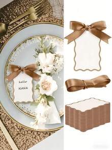 Scallop Shaped Name Cards, Suitable For Dining Table Setting, DIY Wedding Place Cards With Ribbons, Hanging Style Seat Cards, Wedding Table Numbers, Wedding Reception Desk Labels, Wedding Centerpiece Decor, Wedding Hanging Decorations, - Multicolor - View 5