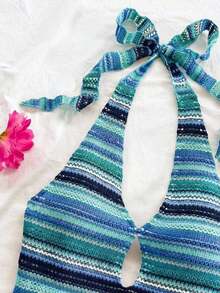 Vestido mini casual para vacaciones, boda en la playa, graduación, brunch, Día de San Patricio, vacaciones de primavera, Pascua, festival de música, elegante bohemio, tropical elegante sin tirantes, hombros descubiertos, espalda descubierta para of - Azul - Ver 3