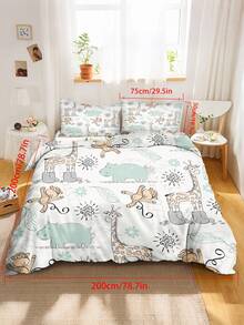 2/3pcs Set Perlengkapan Tidur Anak Motif Kartun Kebun Binatang Lucu, Set Selimut dan Sarung Bantal Jerapah, Monyet, dan Kuda Nil Warna Hijau Mint, Cocok untuk Tempat Tidur Ukuran Twin/Full/Queen, Set Perlengkapan Tidur Lembut - MultiWarna - View 17