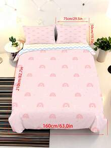2/3pcs Set Pink Rainbow Pattern Kids Bedding Set, Cute Heart & Rainbow Print Duvet Cover Pillowcase Combo, Soft Reversible Rainbow Striped Bed Set (Fits Twin/Full/Queen), Suitable For Children, Teens, Adult Women Bedroom - Multicolor - View 12