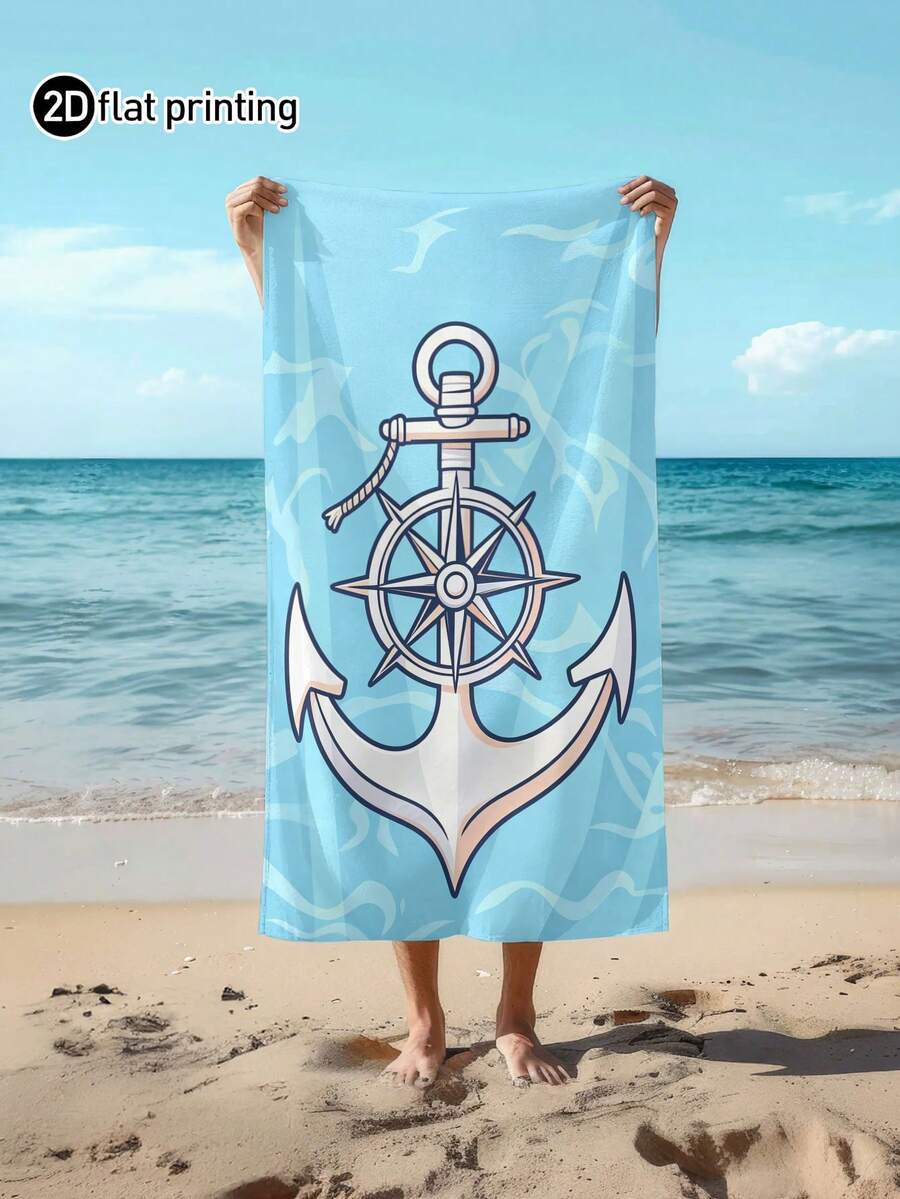 1件裝 錨圖案大尺寸沙灘浴巾,柔軟吸水條紋海灘毛巾,適合旅行、度假、多種運動、浴室、泳池與露營使用,現代旅行必備浴巾 - 彩色 - 查看 1