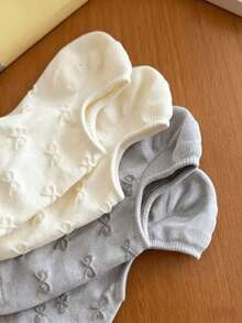 5 Pasang Kaos Kaki Wanita Minimalis dengan Pita Manis/Kaos Kaki Tak Terlihat, Warna Acak, Hadiah Natal, Cocok untuk Semua Musim, Musim Gugur/Musim Dingin - MultiWarna - View 4