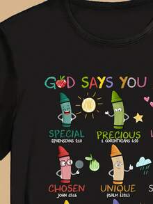 1 Teacher's Colorful Crayon Print T-Shirt, Teacher's Bible Verse T-Shirt, Christian Teacher's T-Shirt, Teacher's T-Shirt, Teacher's Day Thank You Gift, 180g 100% Cotton - 白色 - 查看 10