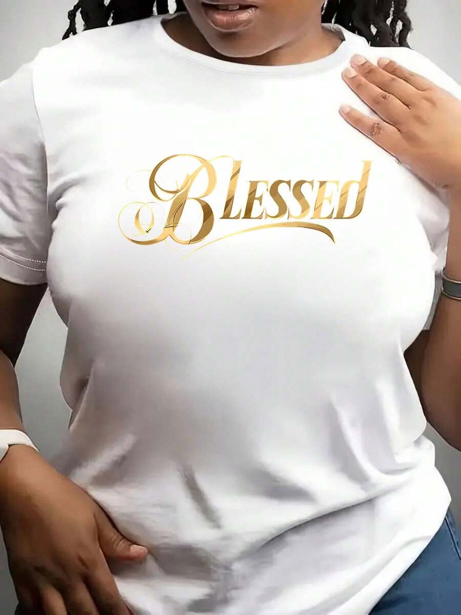 Women's Short-Sleeved T-Shirt With A Round Neck And Fun Print, Lightweight And Luxurious Style, Simple, For Parties And Holidays, Animal And Letter Print, Breathable, Vintage, Casual, Elegant Style, Cartoon Letters, Perfect Choice, Round Neck T-Shirt, Versatile Top, Everyday Comfort. - 白色 - 查看 1