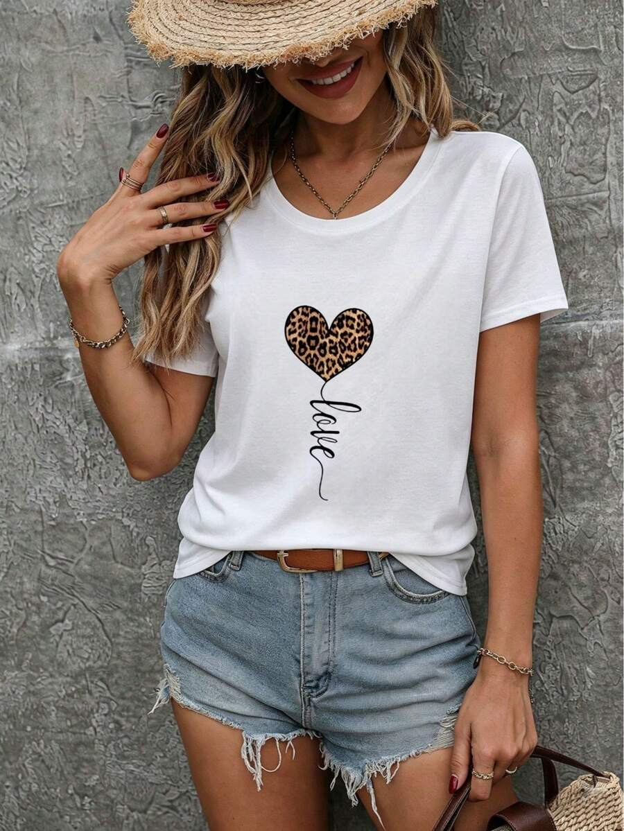 Camiseta de mujer 2026, cuello redondo, manga corta, estampada, corte holgado, estilo deportivo y casual, perfecta para verano, envío nacional. - Blanco - Ver 1