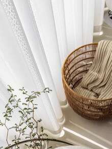 1件装杆袋式薄纱窗帘，日式镂空白色薄纱窗帘，简约设计 - 彩色 - 查看 6