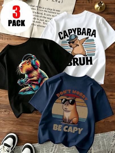 3pcs Tween Boy Set - Printed T-Shirt, Soft And Comfortable Fabric, Suitable For Boys Outdoor Sports, Daily Wear, Street Style, Campus Style, Fashionable Casual Top For Boys In Spring And Summer