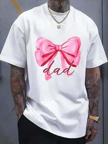 Camiseta 100% Algodón para Papá con Lazo Rosa, para Cumpleaños, Baby Shower, Familia, Camiseta con Lazo Rosa - Blanco - Ver 1