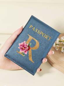Floral Letter Print Passport Holder Wallet & Card Holder, Slim Travel Purse For Couple, Fits Cards & IDs, Lightweight Portable - Burgundy - View 67