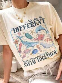 2026 New Arrival Summer Women's T-Shirt We All Swim Together Shirt, Teacher Back To School Shirt , Ocean Animal Classroom Shirt, Underwater Turtle Outfit 100% Cotton Oversized Short Sleeve Classic Heavy Cotton T Shirt Printed Graphic Tee Women's Casual Short-Sleeved Top Camiseta Casual De Manga Corta Para Mujer Blusas Para Mujer Camisa - Albaricoque - Ver 7