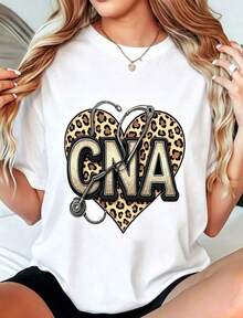 1 camiseta negra con estampado de corazón para mujer CNA, cuello redondo, camiseta casual de algodón, tejido de punto de elasticidad media, corte regular para damas, ideal para primavera/verano/otoño, Día de la Enfermera, Día de la Madre, Día de la Independencia. - Blanco - Ver 1
