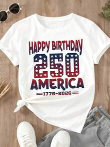 Women's T-Shirt Happy 250th Birthday America 1776-2026 Patriotic Design Of The United States Flag With Stars And Stripes For Independence Day Celebration And 4th Of July Party - 白色 - 查看 3