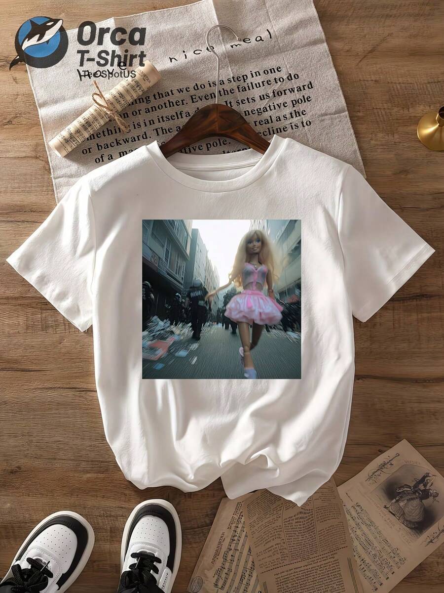 Las nuevas camisetas de verano para mujer de la marca Orca presentan estampados creativos, divertidos y a la moda. Las camisetas de cuello redondo tienen un diseño sencillo, son cómodas y transpirables, adecuadas para el uso casual diario y ofrecen un aspecto elegante y con estilo. Son un regalo perfecto para las vacaciones y están disponibles para entrega local. - Blanco - Ver 1