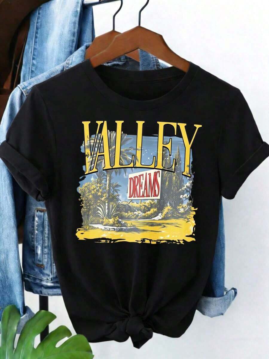 Camiseta Vintage para Mujer Blanca de Manga Corta, Cuello Redondo, con Estampado, Ropa de Moda, Transpirable, Corte Casual, Ideal para Uso Diario y Regalo de Pascua o Día de la Madre, Adecuada para Primavera y Verano, Camiseta con Estampado Gráfico - Negro - Ver 1