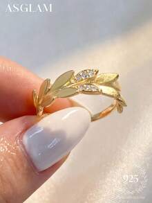 1pc Elegant & Fashionable Gold-Tone & White Cubic Zirconia 925 Sterling Silver Ring, Suitable For Anniversary/Birthday Gift - Gold - View 5