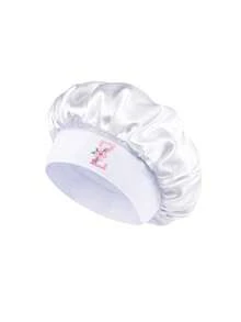 1件裝花卉字母緞面睡眠帽，客製化全包覆式女用髮帽，適用日常護髮、化妝與護膚，寬鬆彈性帶頭巾髮帶，旅行風格 - 白色 - 查看 20