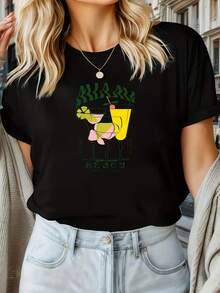 Camiseta de Mujer con Cuello de Bloques de Color - Manga Corta, Cuello Redondo, Corte Holgado, Diseño de Cuello en Color de Contraste, Lavable aáquina, Adecuada para Todas las Temporadas, Camiseta Casual para Combinar (En Stock para Entrega Rápida) - Camiseta Unisex de Algodón, Manga Corta, Cuello Redondo, Estilo Vintage Urbano. - Negro - Ver 6