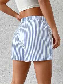 Shorts tejidos de mujer con rayas azules - Azul y blanco - Ver 2