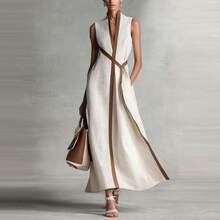 2026 Women's Casual Dress Sleeveless Color Block Fashion New Arrival European And American Hot Item Summer Beach Party Mini Dress - 白色 - 查看 5
