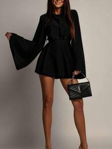 Vestido corto elegante 2026, espalda descubierta, cintura marcada, corte favorecedor para mujer. - Negro - Ver 4