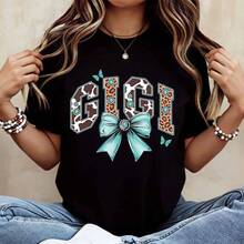 Camiseta de Verano de Alta Gama para Mujer, Estampada, Casual, con Diseño de Leopardo Gigi, Lazo Turquesa y Mariposas, para Ocio y Actividades Deportivas - Blanco - Ver 3