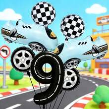 Ein Rennwagen Geburtstagsballon Set mit Sportwagen Folienballons, eleganten schwarzen Zahlen Folienballons und Radnabe Folienballons. Es eignet sich hervorragend als Geburtstagsgeschenk für Söhne und Töchter sowie als Dekoration für Eltern-Kind-Treffen. - Übersicht 21