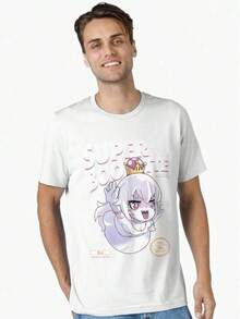 Camiseta de , Super Boo Princess - Camiseta Divertida de Videojuegos, Camiseta de Anime Suave con Cuello Redondo para Hombres y Mujeres - Camiseta Unisex de Algodón Estilo Japonés con Estampados Kawaii - Fácil de Cuidar, Lavable a Máquina - Excelente Regalo para Convenios y Ropa Casual de Calle - Blanco - Ver 1